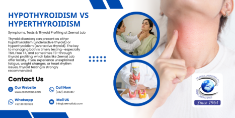 Hypothyroidism vs Hyperthyroidism Symptoms Tests Thyroid Profiling at Zeenat Lab - Authentic Zeenat Laboratory | Dr. Zeenat Hussain legacy
