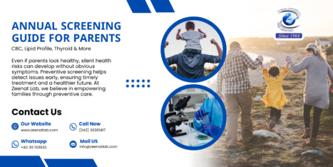 Annual Screening Guide for Parents CBC Lipid Profile Thyroid More - Authentic Zeenat Laboratory | Dr. Zeenat Hussain legacy
